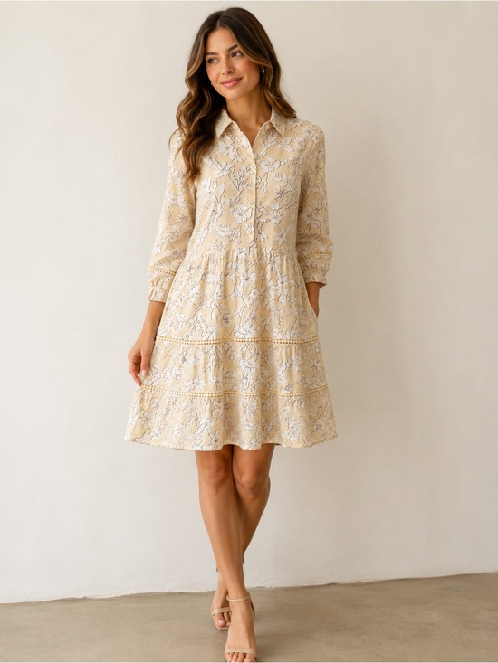 Lucky Brand Dresses & Skirts - Lucky Brand Cream Floral Lace Tiered Shirt Dress
